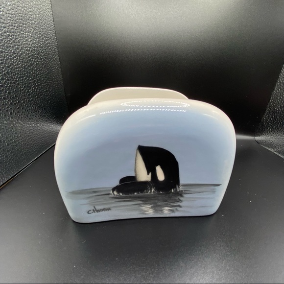 Kitchen Orca Hand Painted Art Ceramic Napkin Holder Killer Whale Art